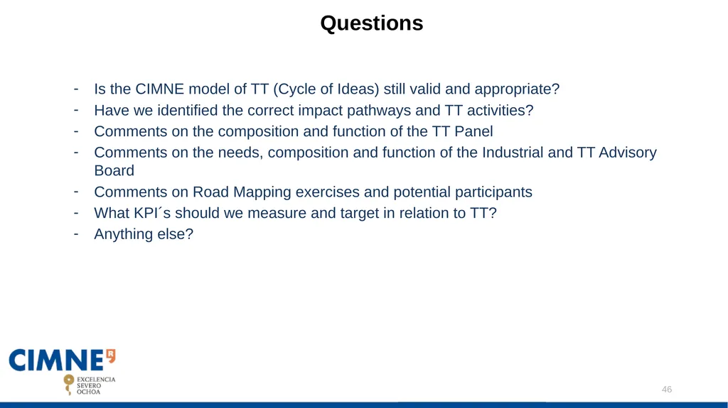 CIMNE DRAFT STRATEGIC PLAN: Javier Bonet Contents: - slide 46 of 47