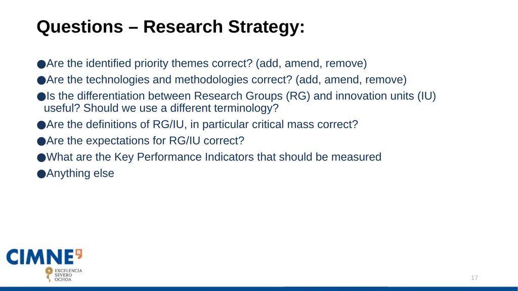 CIMNE DRAFT STRATEGIC PLAN: Javier Bonet Contents: - slide 17 of 47