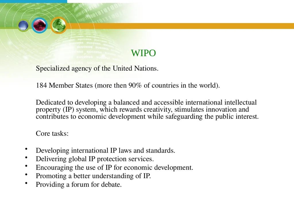 WORLD INTELLECTUAL PROPERTY ORGANIZATION WIPO - slide 5 of 23
