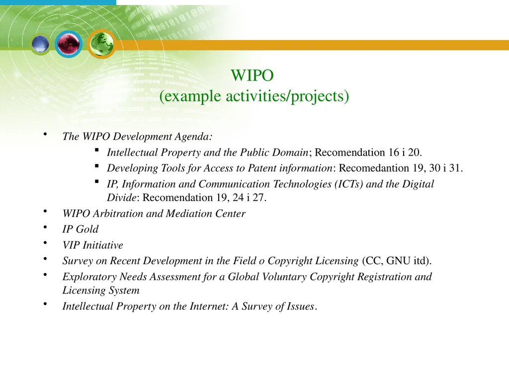 WORLD INTELLECTUAL PROPERTY ORGANIZATION WIPO - slide 7 of 23