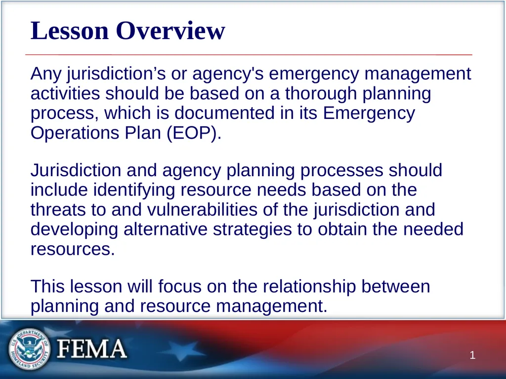 Lesson Overview Any jurisdiction’s or agency's