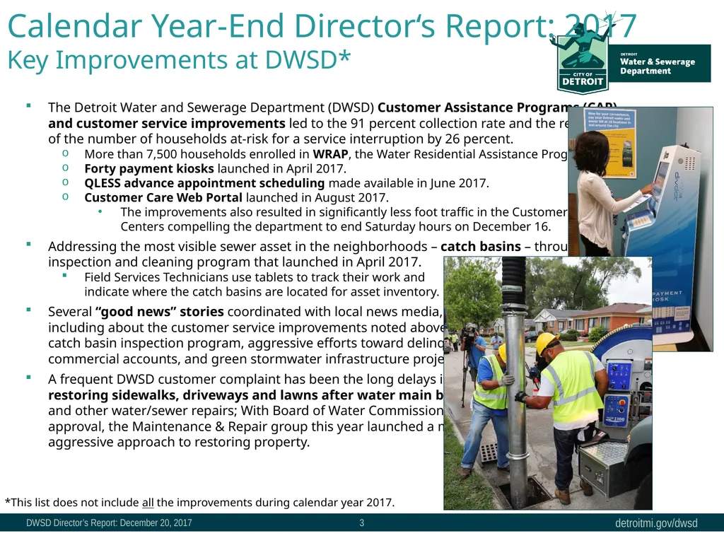 December 20, 2017 Director’s Report Table of - slide 3 of 5