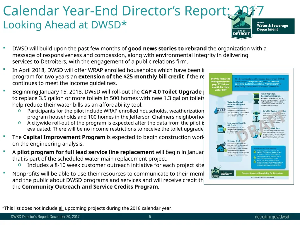December 20, 2017 Director’s Report Table of - slide 5 of 5
