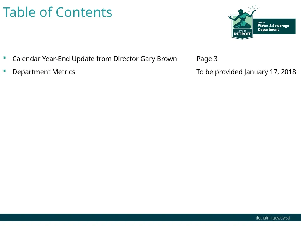 December 20, 2017 Director’s Report Table of - slide 2 of 5