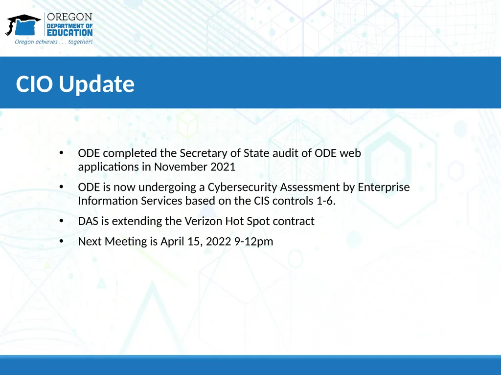 Quarterly School District IT Manager’s Meeting - slide 5 of 10