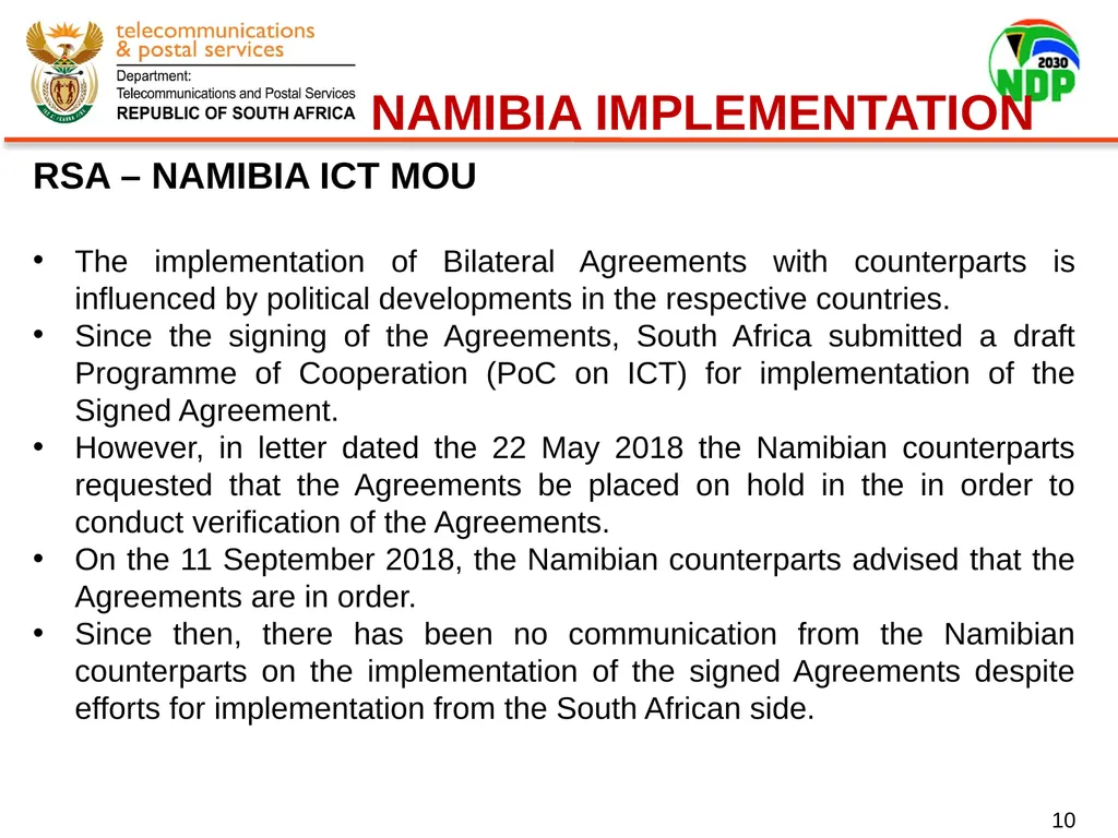 Presentation of Signed Bilateral Agreements with - slide 10 of 28