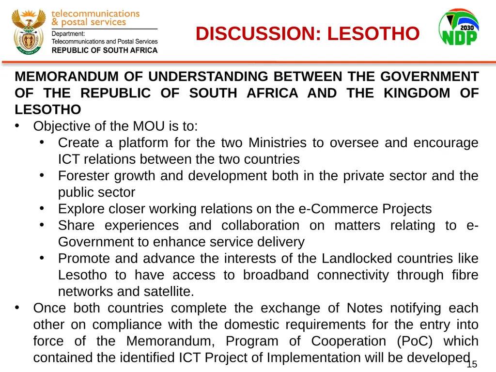 Presentation of Signed Bilateral Agreements with - slide 15 of 28