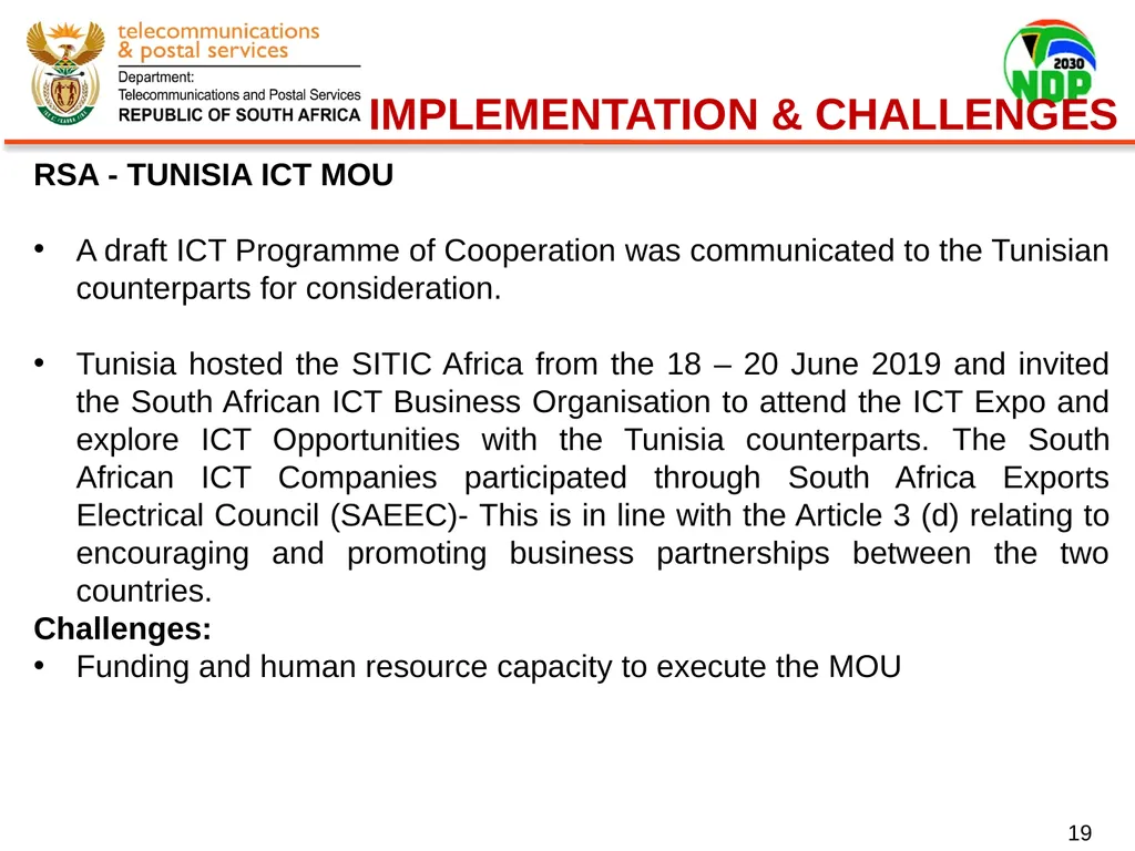 Presentation of Signed Bilateral Agreements with - slide 19 of 28