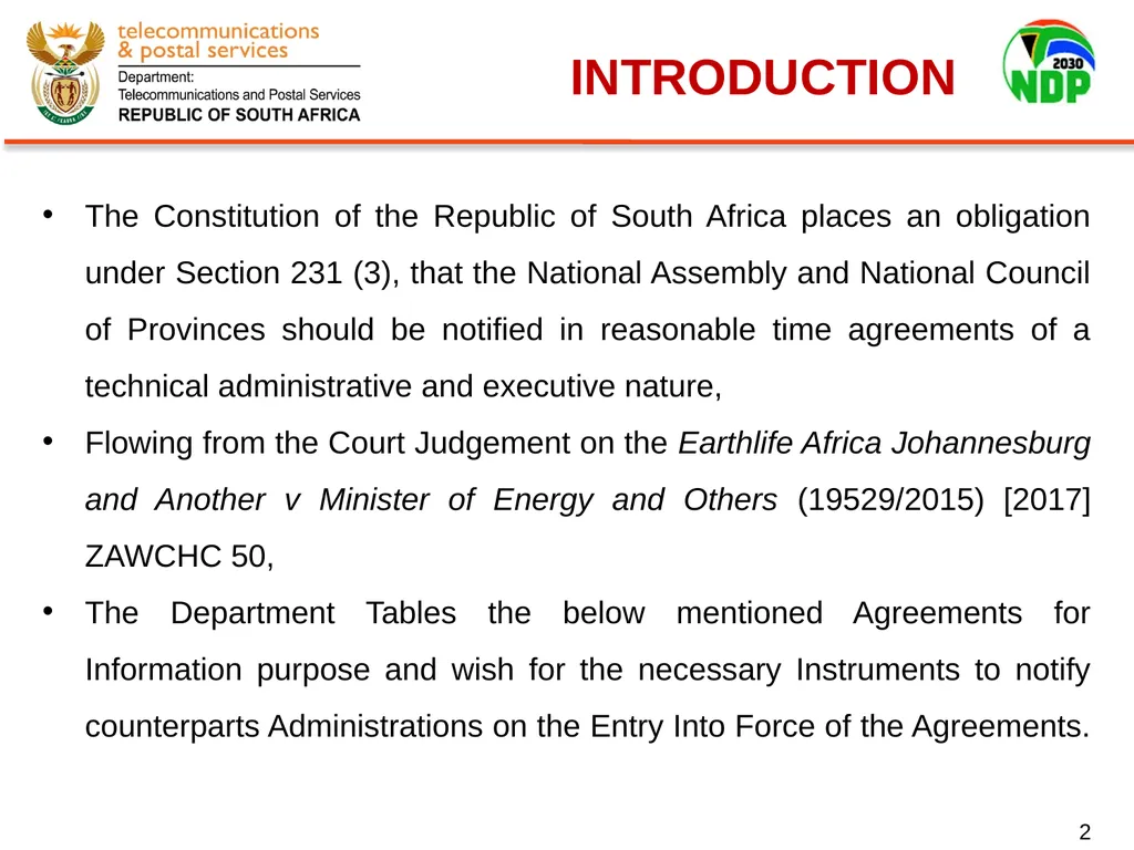 Presentation of Signed Bilateral Agreements with - slide 2 of 28