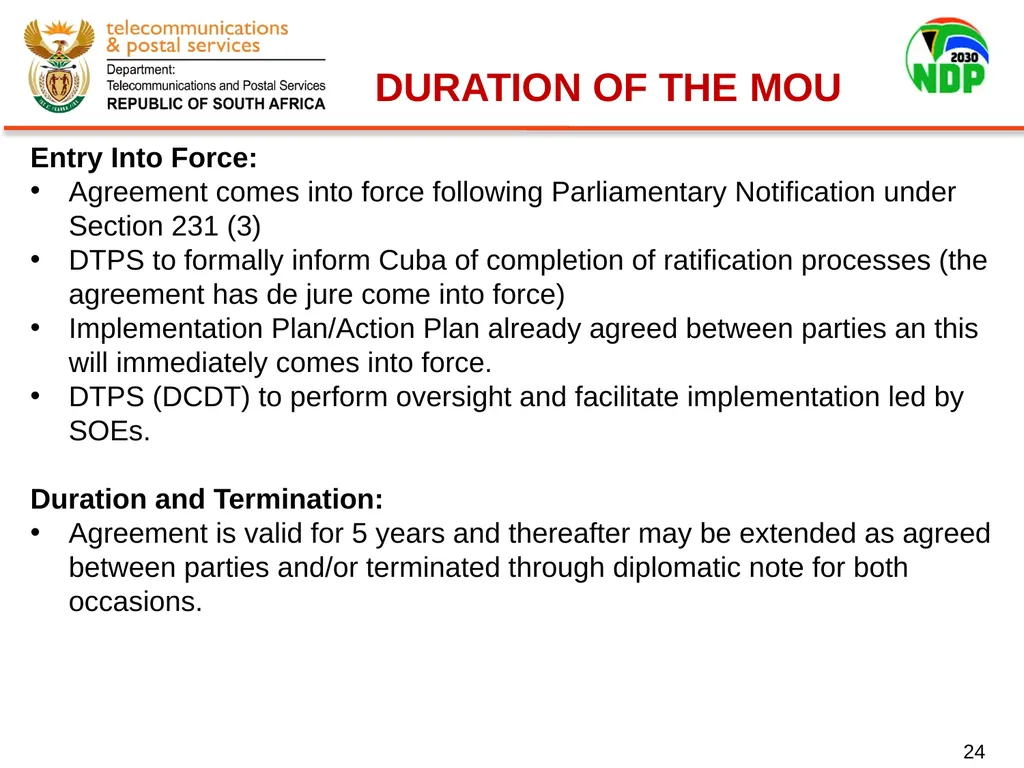 Presentation of Signed Bilateral Agreements with - slide 24 of 28