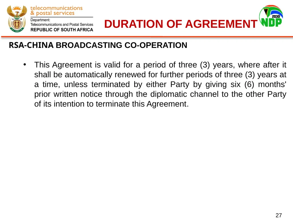 Presentation of Signed Bilateral Agreements with - slide 27 of 28