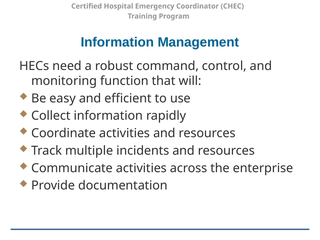 Certified Hospital Emergency Coordinator (CHEC) - slide 31 of 37