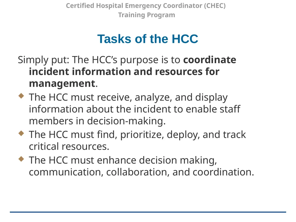 Certified Hospital Emergency Coordinator (CHEC) - slide 9 of 37