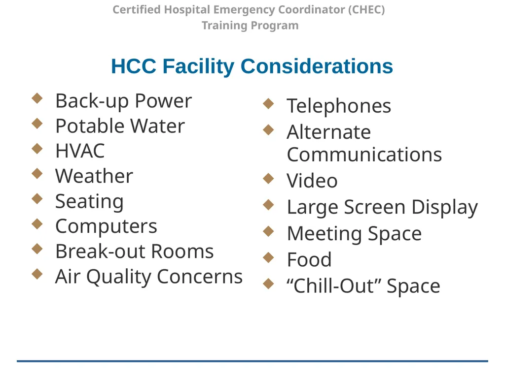 Certified Hospital Emergency Coordinator (CHEC) - slide 16 of 37