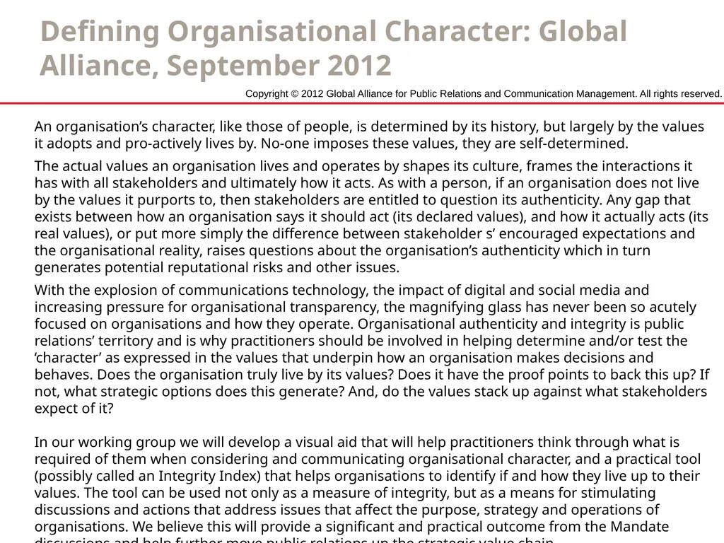 Defining Organisational Character: Global
