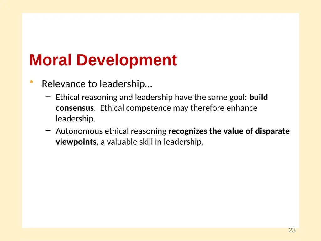 Moral Development and Leadership A Course in - slide 23 of 28