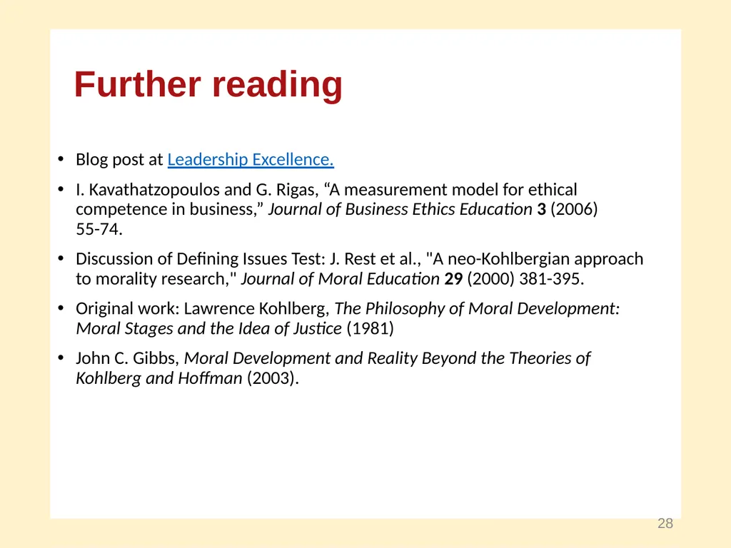 Moral Development and Leadership A Course in - slide 28 of 28