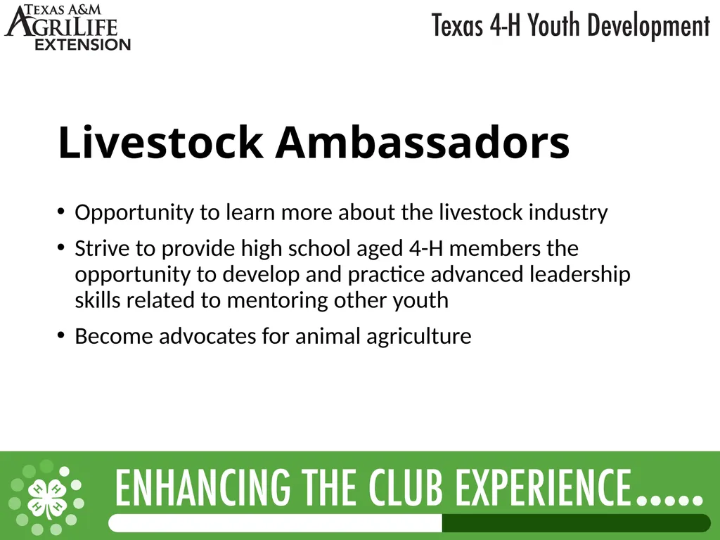 TEXAS 4-H LEADERSHIP OPPORTUNITIES What is - slide 11 of 22