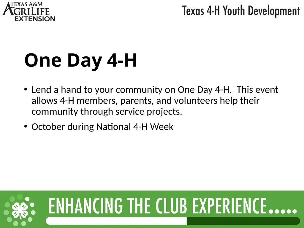 TEXAS 4-H LEADERSHIP OPPORTUNITIES What is - slide 20 of 22