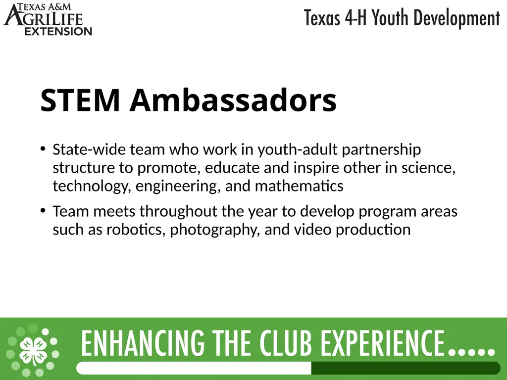 TEXAS 4-H LEADERSHIP OPPORTUNITIES What is - slide 15 of 22