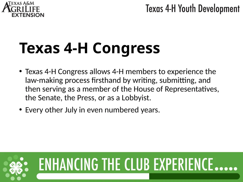 TEXAS 4-H LEADERSHIP OPPORTUNITIES What is - slide 19 of 22