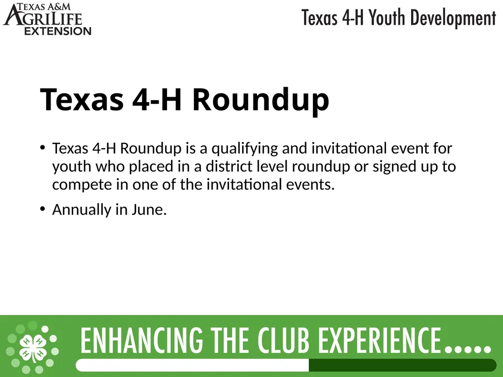 TEXAS 4-H LEADERSHIP OPPORTUNITIES What is - slide 18 of 22