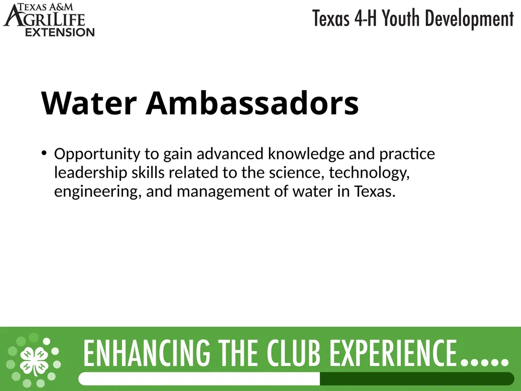 TEXAS 4-H LEADERSHIP OPPORTUNITIES What is - slide 16 of 22