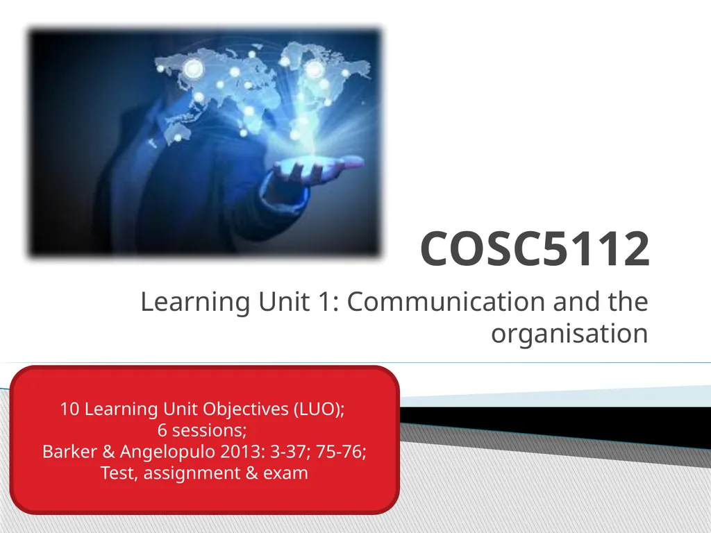 COSC5112 Learning Unit 1: Communication and the