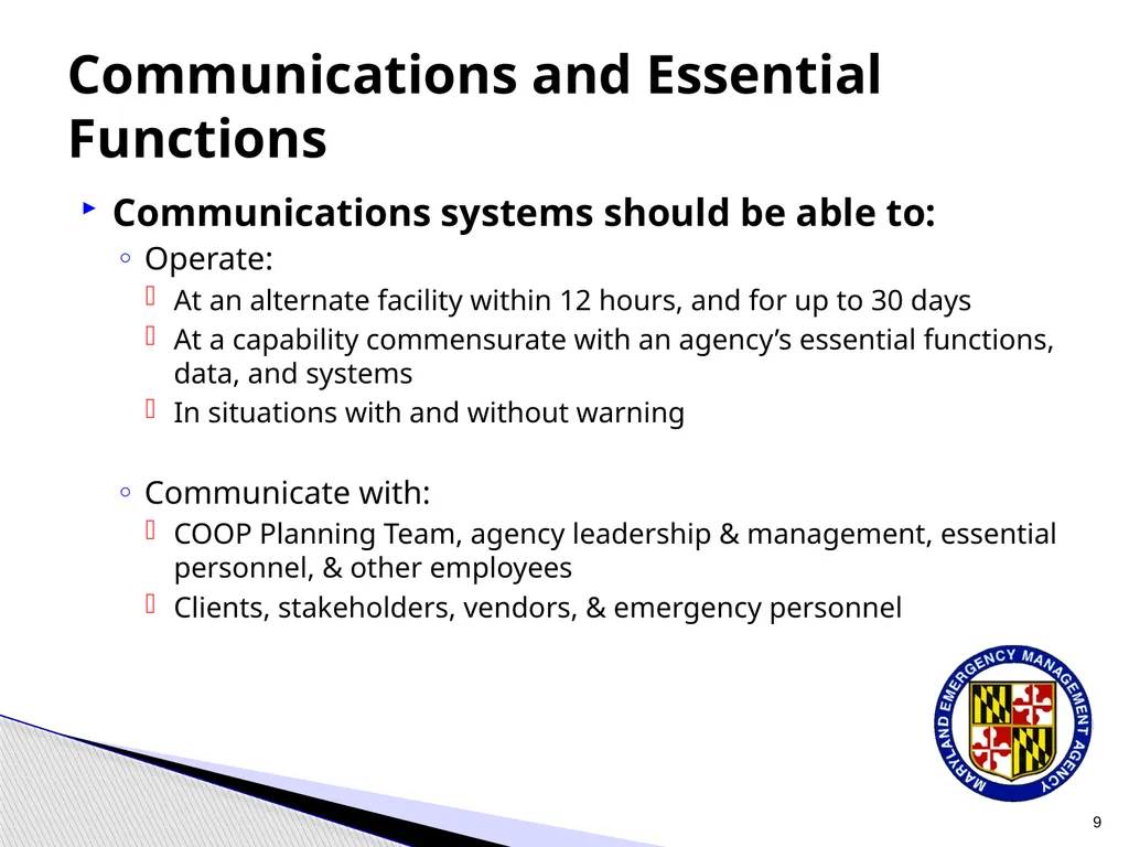 CPP COOP Communication and Notification Processes - slide 9 of 31