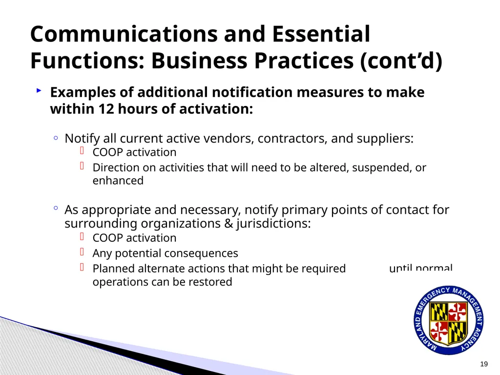 CPP COOP Communication and Notification Processes - slide 19 of 31