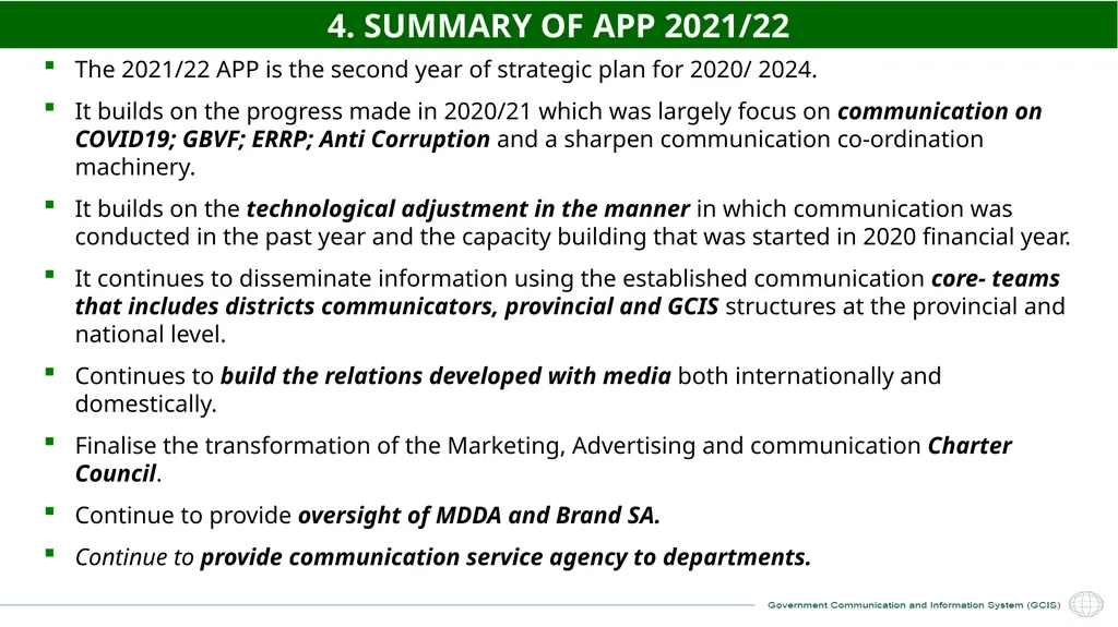 GCIS 2021/22 – 2022/23 ANNUAL PERFORMANCE PLAN - slide 8 of 28