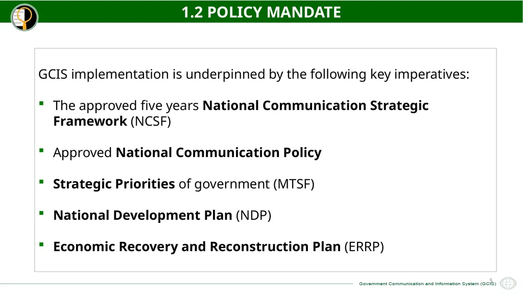 GCIS 2021/22 – 2022/23 ANNUAL PERFORMANCE PLAN - slide 5 of 28