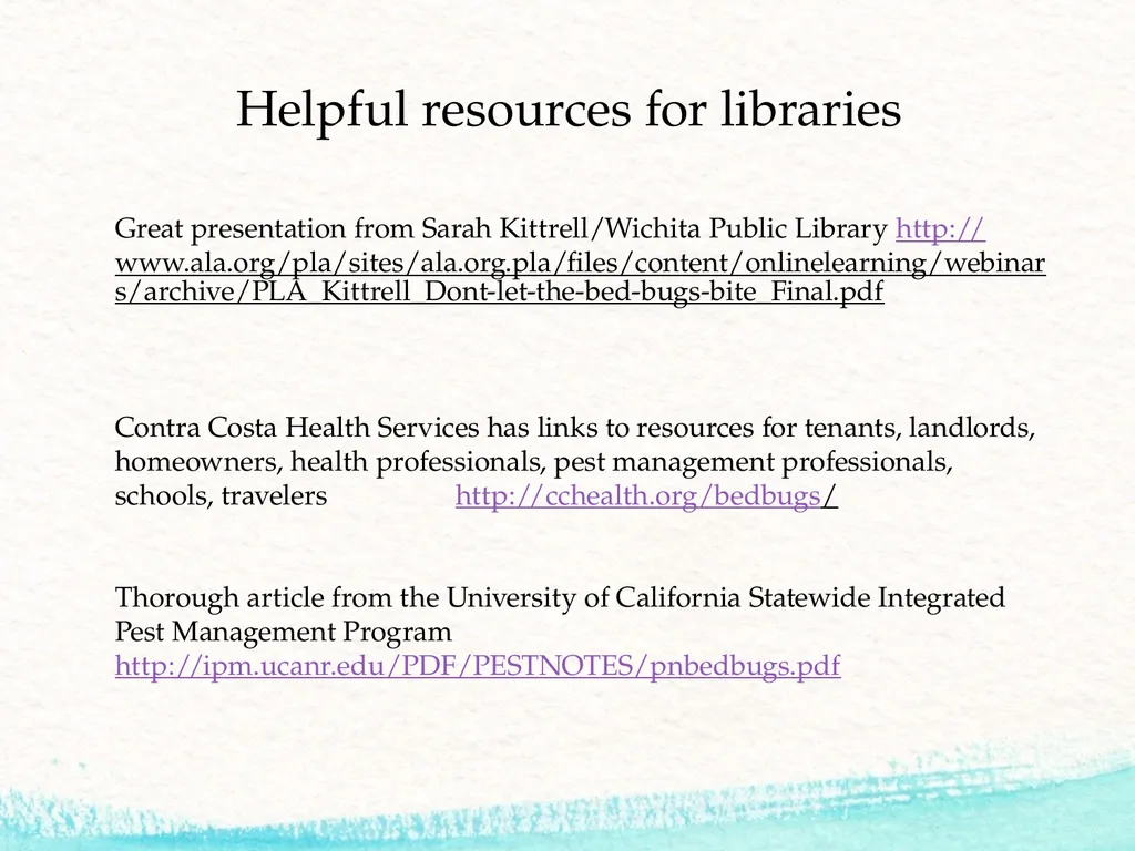 Bed Bug Training for Library Staff Jenny Pierce - slide 10 of 10