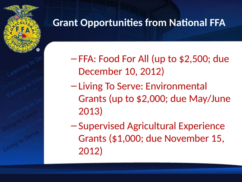 FFA Update 2012 Fall Ag Education Professional - slide 13 of 17