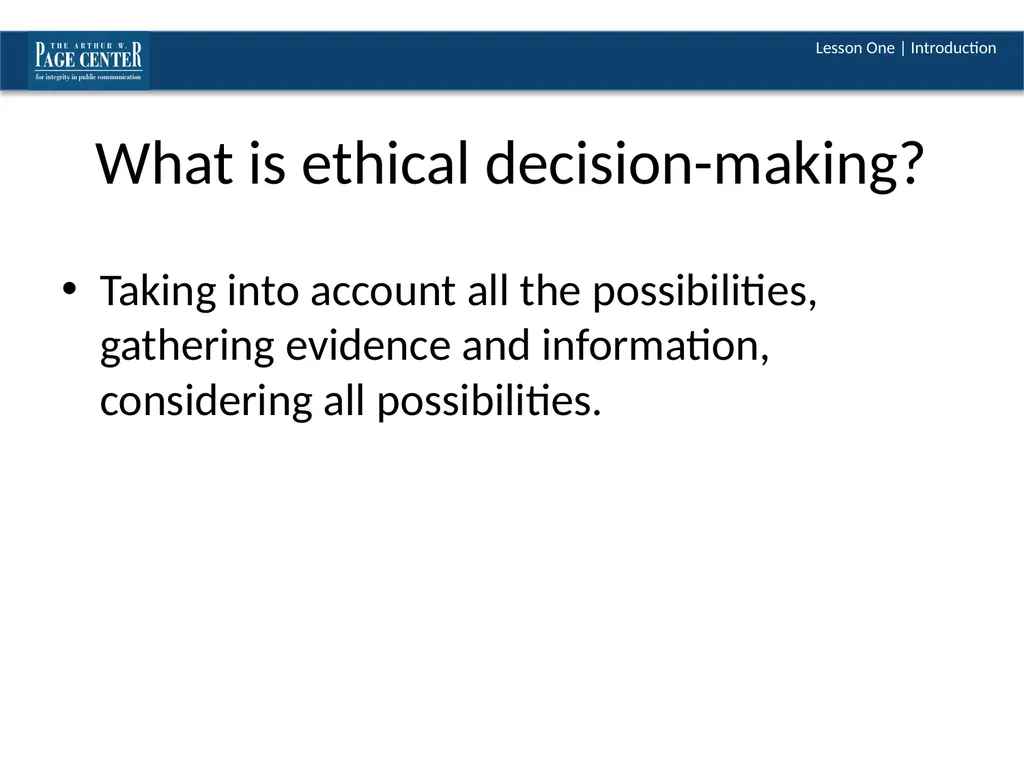 Ethical Decision Making Module Four | Lesson One - slide 5 of 37