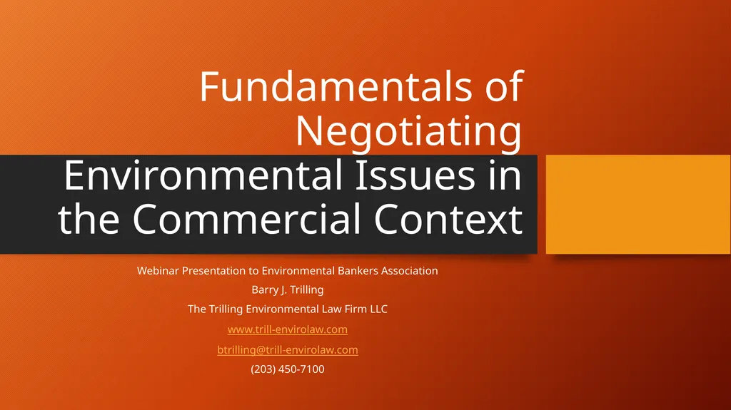 Fundamentals of Negotiating Environmental Issues