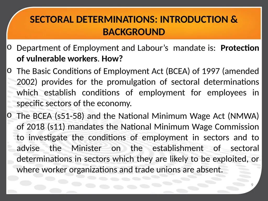 DEPARTMENT OF EMPLOYMENT AND LABOUR PORTFOLIO - slide 9 of 17