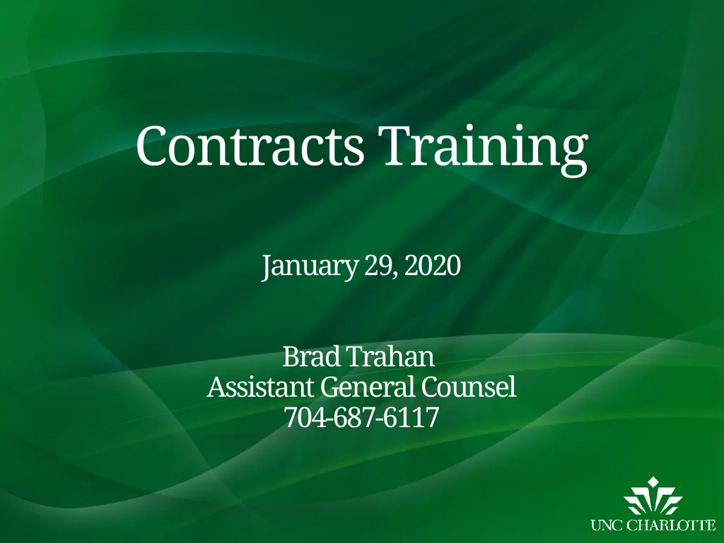 Contracts Training January 29, 2020 Brad Trahan - slide 1 of 21