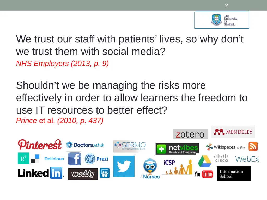 Social media applications within the NHS: role and - slide 2 of 23