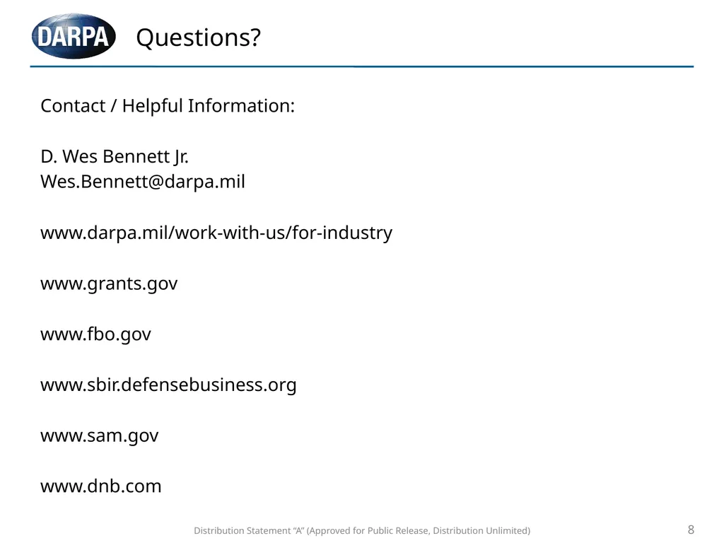 Distribution Statement “A” (Approved for Public - slide 8 of 8