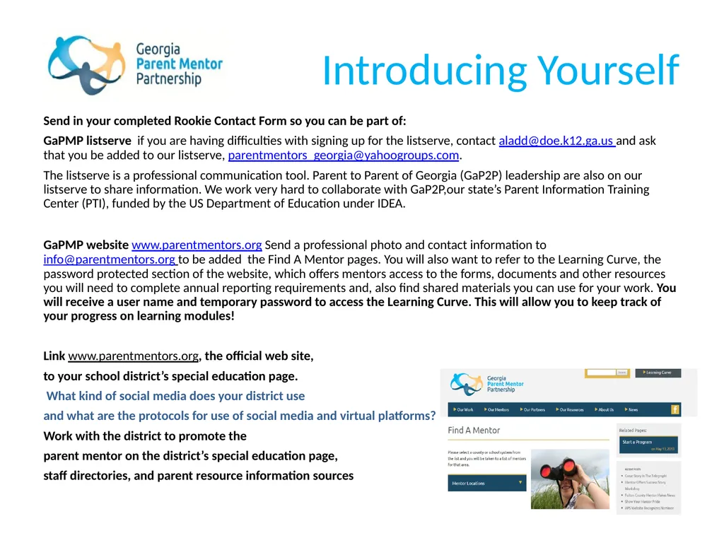 The Georgia Parent Mentor Partnership (GaPMP) Led - slide 7 of 27
