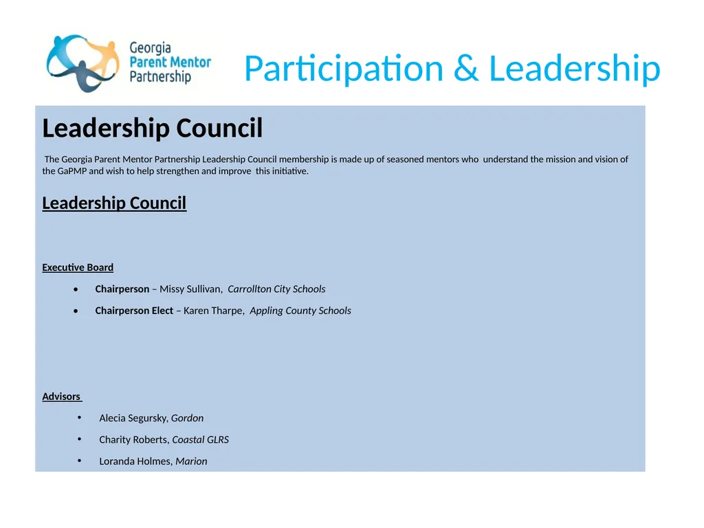 The Georgia Parent Mentor Partnership (GaPMP) Led - slide 26 of 27
