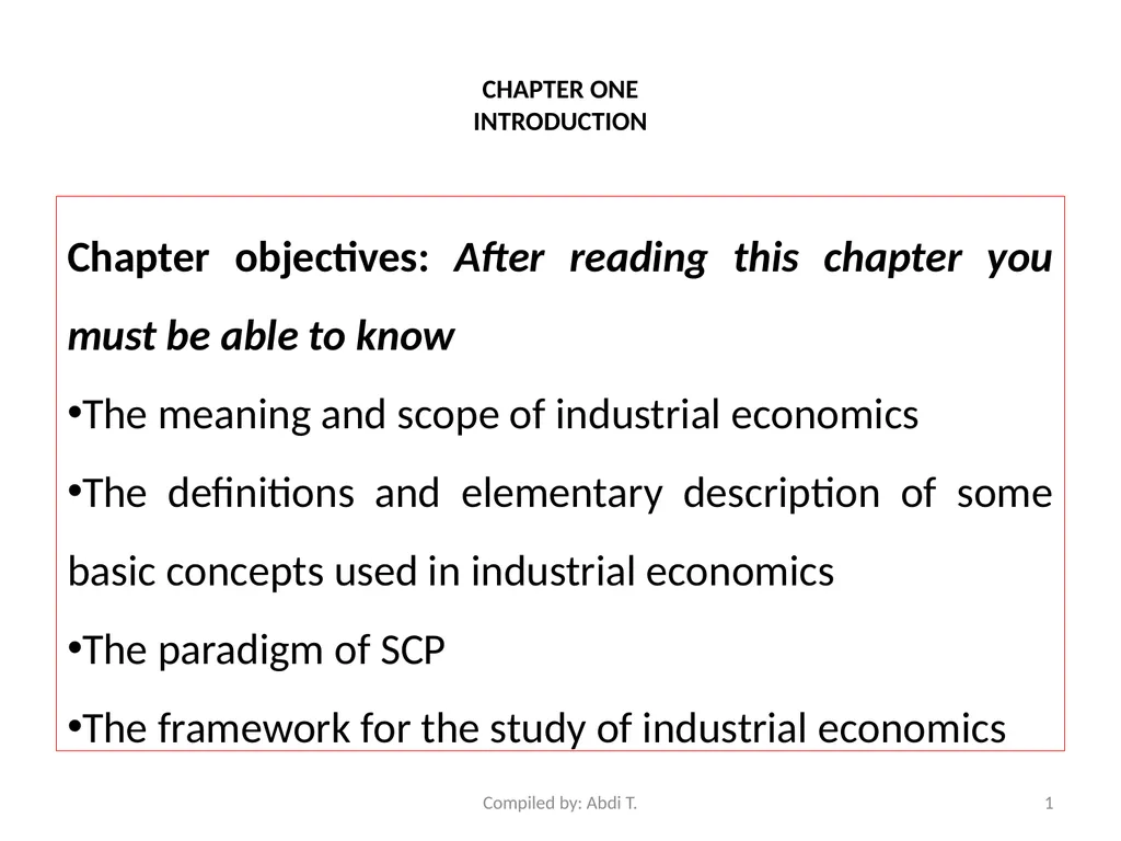 CHAPTER ONE INTRODUCTION Chapter objectives: After