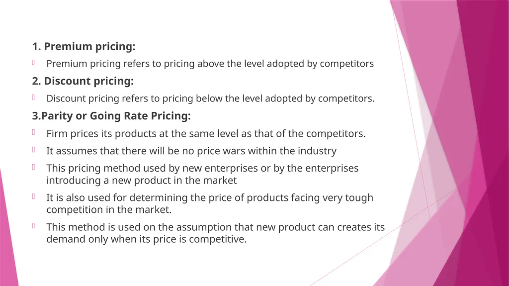 Unit II PRICING CONCEPT & MEANING OF PRICING The - slide 21 of 39