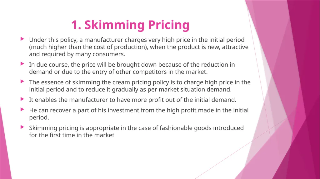Unit II PRICING CONCEPT & MEANING OF PRICING The - slide 24 of 39