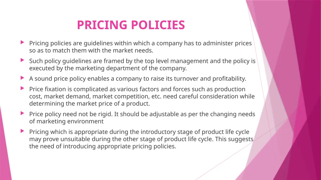 Unit II PRICING CONCEPT & MEANING OF PRICING The - slide 23 of 39