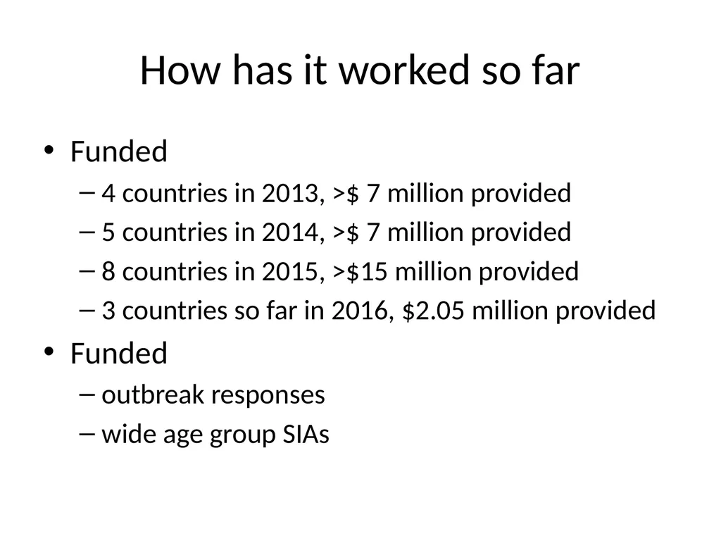 Experience with the measles outbreak response fund - slide 5 of 23