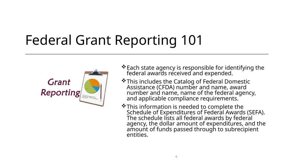 Federal Grant Reporting 101 & Lessons Learned - slide 4 of 48