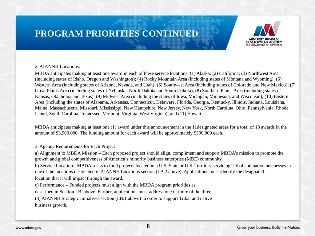 PRE-APPLICATION CONFERENCE American Indian, Alaska - slide 8 of 23