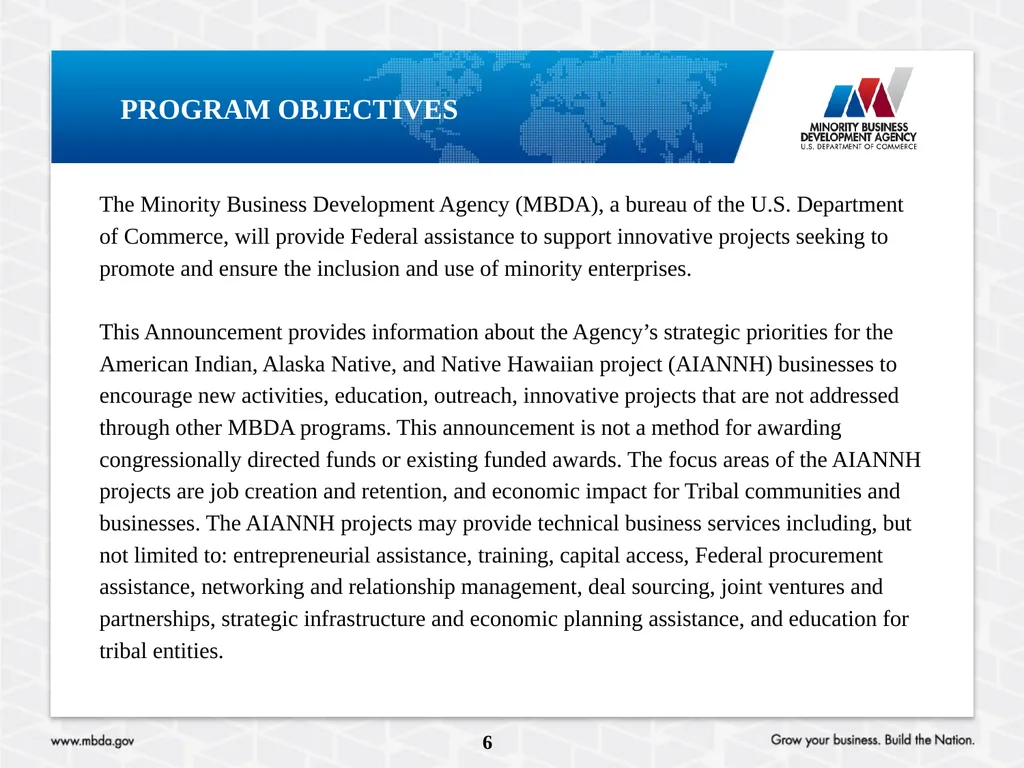 PRE-APPLICATION CONFERENCE American Indian, Alaska - slide 6 of 23